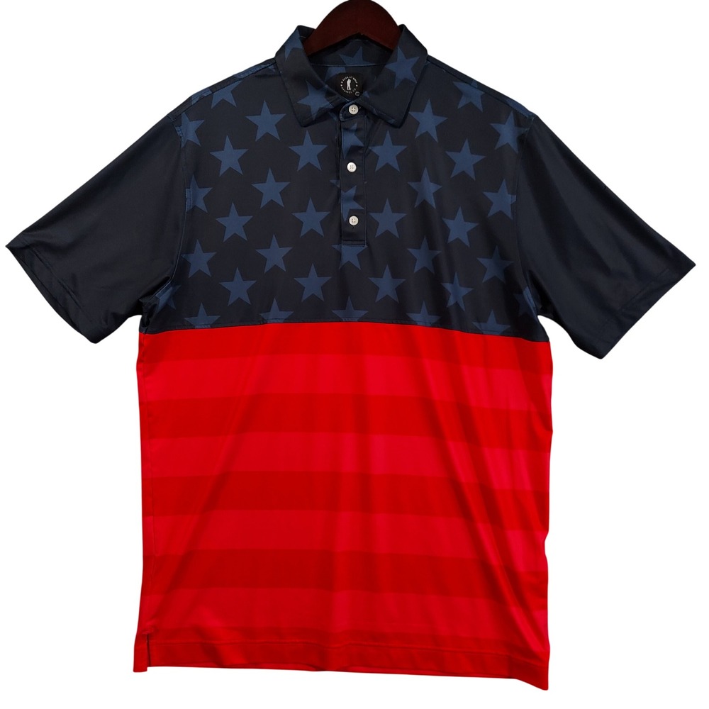 U Suck At Golf Polo Shirt Men Large Red Blue Stars Stripes Patriotic 12571